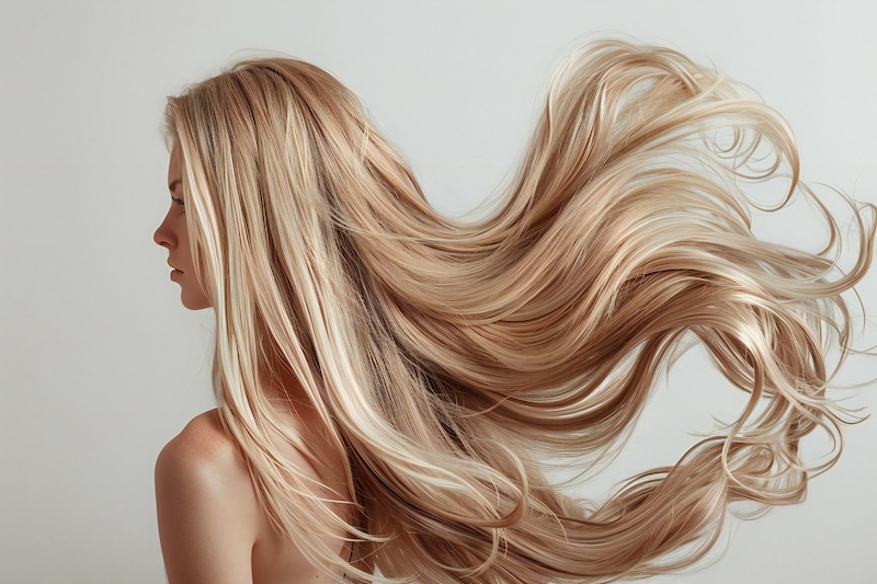 Blond kvinna med långt hår